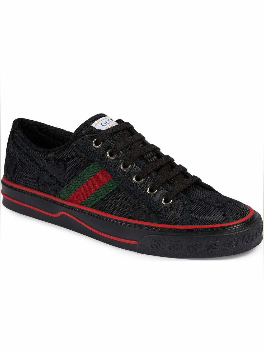 Gucci Black Canvas Low-Top Sneakers with Red & Green Stripe